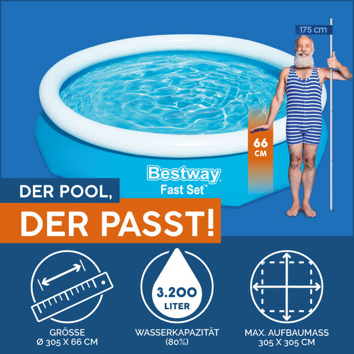 Bestway Fast Set™ Aufstellpool Set mit Filterpumpe rund 305 x 66 cm